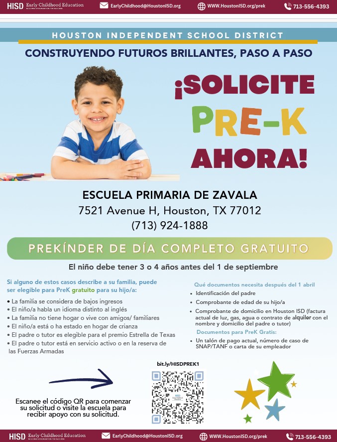 Laura A. Gonzalez (@lauraagonzale12) on Twitter photo 🎉Now enrolling for Pre-K 3 & 4!
<a href="/DezavalaHisd/">De Zavala Elementary</a> is ready to welcome our new Eagle Families. 🦅 We can't wait to partner with you on this journey of learning, growth, and excellence. Let's soar together! 👧❤️👦#EliteEagles#SoaringtoNewHeights
<a href="/HoustonISD/">Houston ISD</a> 🎉Now enrolling for Pre-K 3 & 4!
<a href="/DezavalaHisd/">De Zavala Elementary</a> is ready to welcome our new Eagle Families. 🦅 We can't wait to partner with you on this journey of learning, growth, and excellence. Let's soar together! 👧❤️👦#EliteEagles#SoaringtoNewHeights
<a href="/HoustonISD/">Houston ISD</a>