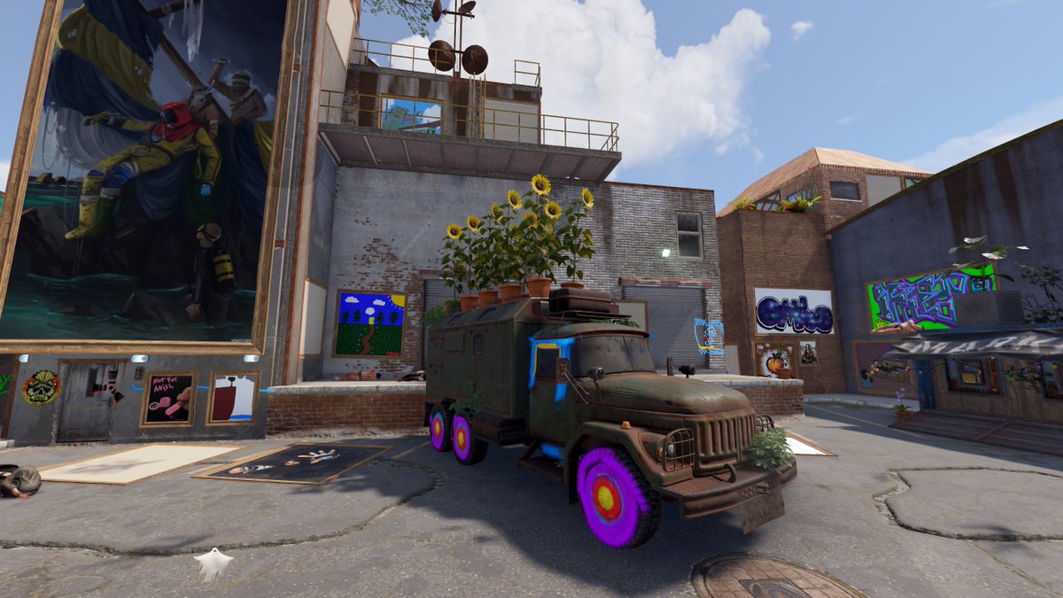 monsterarust's tweet image. Have you ever seen Outpost turned into art town filled with plants? 
Make sure to visit Art of Rust /town before wipe to see this incredible street art city 💚
#artofrust @playrust #rustcommunity @ErrnieGerrn