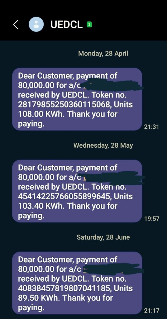 At this rate......
<a href="/UEDCLTD/">Uganda Electricity Distribution Company Ltd</a> do you have a fixed rate somewhere we can refer to for planning purposes🤔