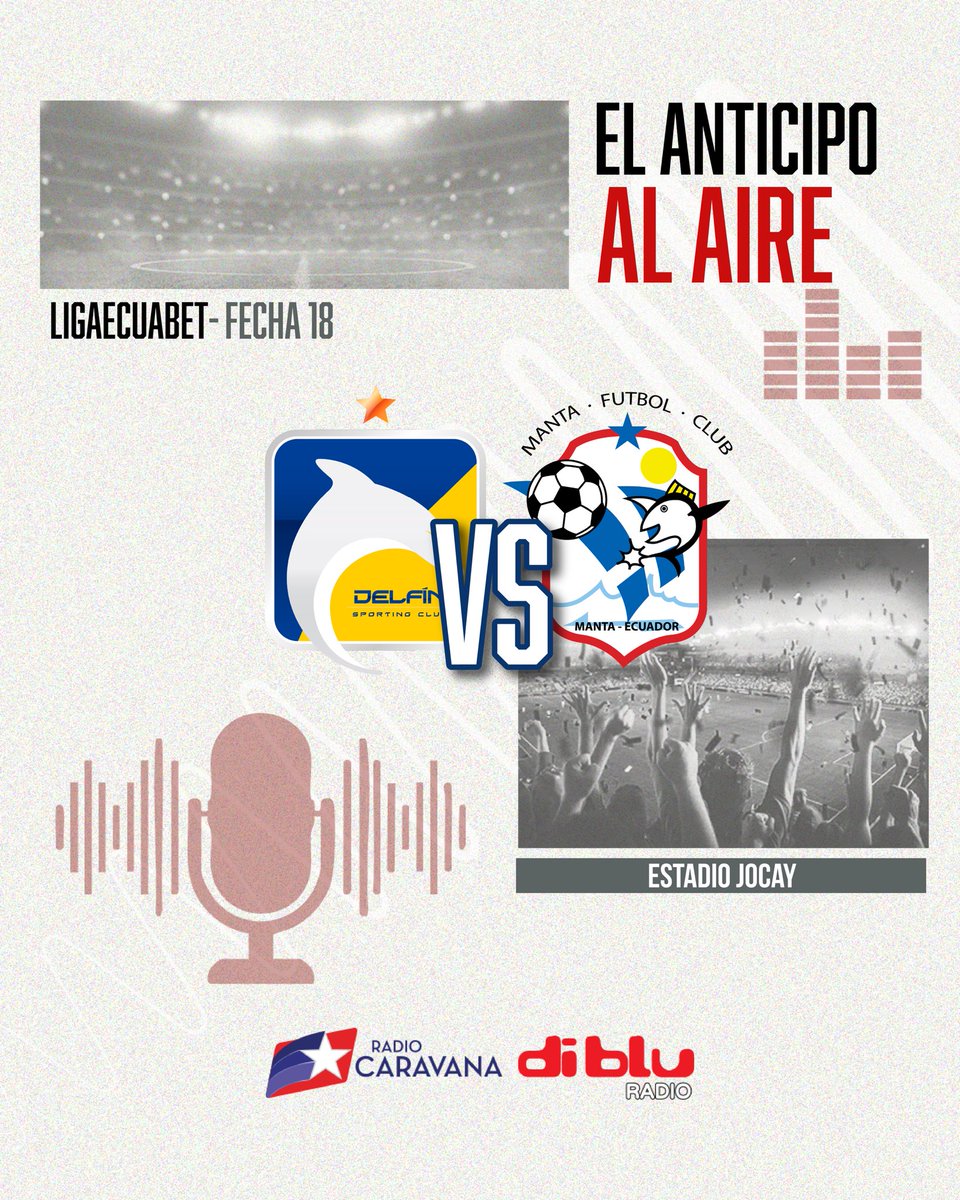 Radio Diblu (@radiodiblufm) on Twitter photo 🔥 ¡EMPIEZA LA JORNADA DEL SÁBADO!
📋 Titulares de hoy:
🎙️ Relato: <a href="/zedenoduval/">Duval Zedeño B</a>
🎙️ Comentarios: <a href="/CarlosXArguello/">Carlos Xavier Argüello</a> - <a href="/KVerdezoto17/">Kevin Verdezoto</a>
🎙️ Informes: <a href="/jmalvearc/">José Miguel Alvear</a>
🎙️ Comerciales: <a href="/Chinavelozb/">China Veloz</a>
🔵 <a href="/DelfinSC/">Delfín Sporting Club</a> 🆚 <a href="/MantaFutbolClub/">Manta Futbol Club</a> ⚪️
🏆 @LigaProEC
🗓️ Fecha 18
🏟️ Jocay
⏰ 14H00
👉🏻 🔥 ¡EMPIEZA LA JORNADA DEL SÁBADO!
📋 Titulares de hoy:
🎙️ Relato: <a href="/zedenoduval/">Duval Zedeño B</a>
🎙️ Comentarios: <a href="/CarlosXArguello/">Carlos Xavier Argüello</a> - <a href="/KVerdezoto17/">Kevin Verdezoto</a>
🎙️ Informes: <a href="/jmalvearc/">José Miguel Alvear</a>
🎙️ Comerciales: <a href="/Chinavelozb/">China Veloz</a>
🔵 <a href="/DelfinSC/">Delfín Sporting Club</a> 🆚 <a href="/MantaFutbolClub/">Manta Futbol Club</a> ⚪️
🏆 @LigaProEC
🗓️ Fecha 18
🏟️ Jocay
⏰ 14H00
👉🏻