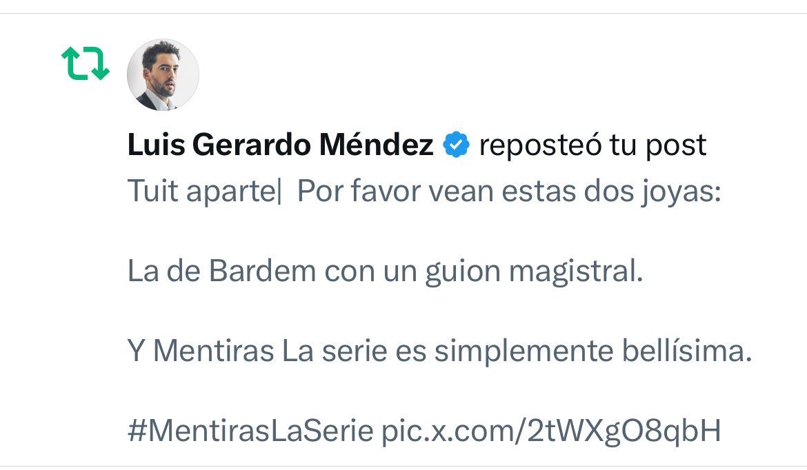De cuando el actor y productor mexicano Luis Gerardo Méndez te da RT. 

Felicidad ✨
