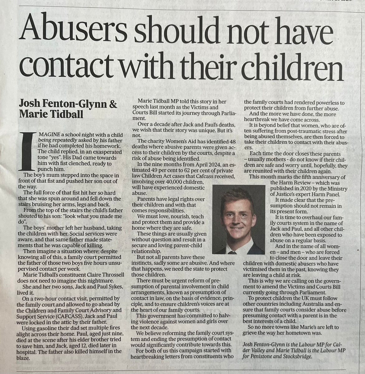 Along with my colleague <a href="/MarieTidball/">Dr Marie Tidball MP</a> I’ve written for the <a href="/yorkshirepost/">The Yorkshire Post</a> about why more should be done to stop abusive parents having access to their children.