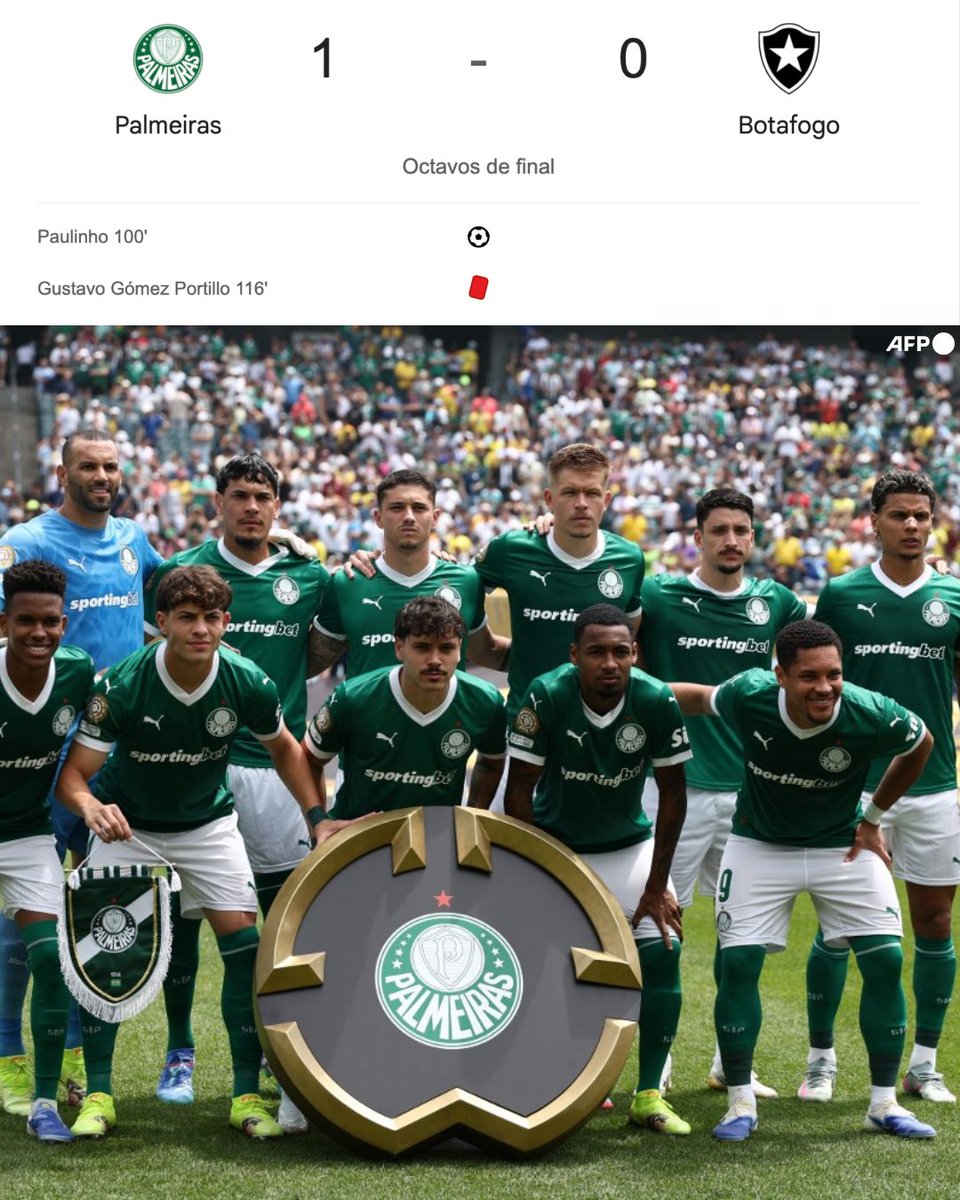 ¡¡ÚLTIMA HORA: PALMEIRAS ES EL PRIMER CLASIFICADO A LOS CUARTOS DE FINAL DEL MUNDIAL DE CLUBES!!

Con un golazo de Paulinho, Palmeiras venció al Botafogo en tiempo extra y se metió entre los 8 mejores equipos del nuevo Mundial de Clubes. Lo ganó el cuadro que más lo buscó. El