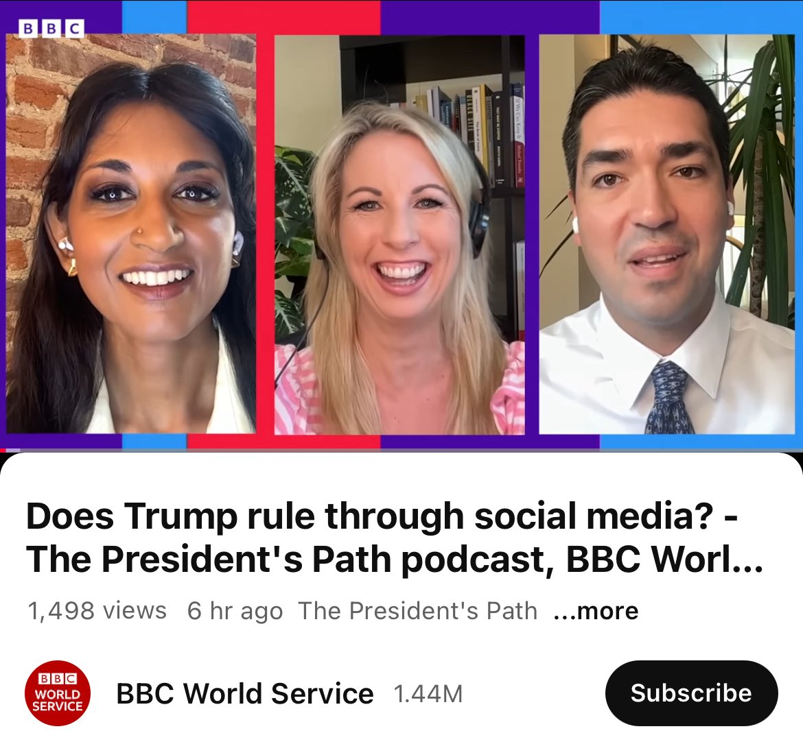 CaitrionaPerry's tweet image. Does Trump rule through social media? - Latest episode of The President's Path podcast, @BBCNews @BBCSounds up now on @youtube, Spotify, Apple etc youtu.be/Evc3e_amE4U?si… with me, @SumiSomaskanda and @BernieDebusmann
