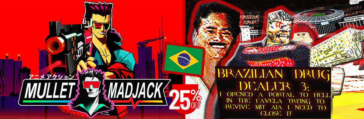 braziliandrug3's tweet image. THE BRAZILIAN BOOMER SHOOTERS BUNDLE on STEAM is out! buy MULLET MADJACK & AVIÃOZINHO DO TRÁFICO 3 25% OFF SUMMER SALE! SUPPORT THE BRAZILIAN BOOMER SHOOTER SCENE! store.steampowered.com/bundle/53809/
Thanks @MulletDev @epopeiagames :D #games #indiedev #gamedev #boomershooter #indie #fps