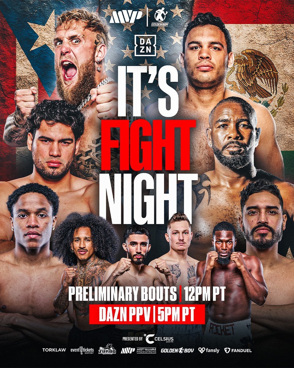 𝐈𝐓'𝐒 𝐅𝐈𝐆𝐇𝐓 𝐍𝐈𝐆𝐇𝐓 in Anaheim and we're expecting to see 𝐊𝐍𝐎𝐂𝐊𝐎𝐔𝐓𝐒 🤯 Tune in LIVE on DAZN PPV at 5PM PT and watch the prelims streaming for free on our YouTube channel starting at 12PM PT

#PaulChavezJr | #ZurdoDorticos | LIVE on DAZN PPV
Click Here to 👀: