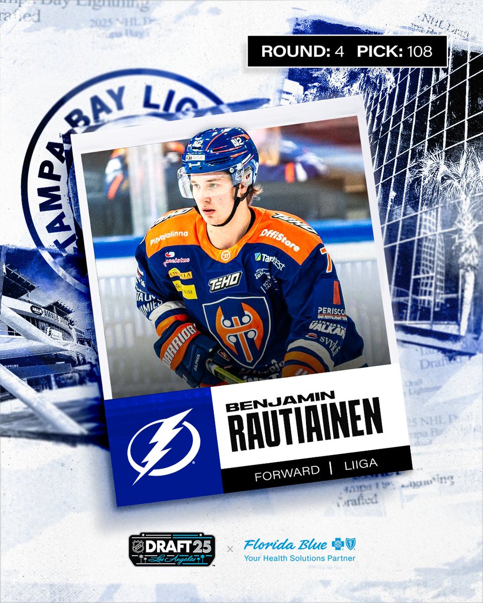 Moved on up 📈

With pick No. 108, we've selected Benjamin Rautiainen!

#NHLDraft | #GoBolts