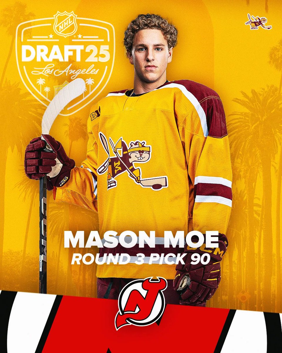 𝐃𝐑𝐀𝐅𝐓𝐄𝐃 〽️

Another Gopher off the board in the third round, <a href="/MasonMoe4/">Mason Moe</a> is headed to New Jersey!

#PrideOnIce