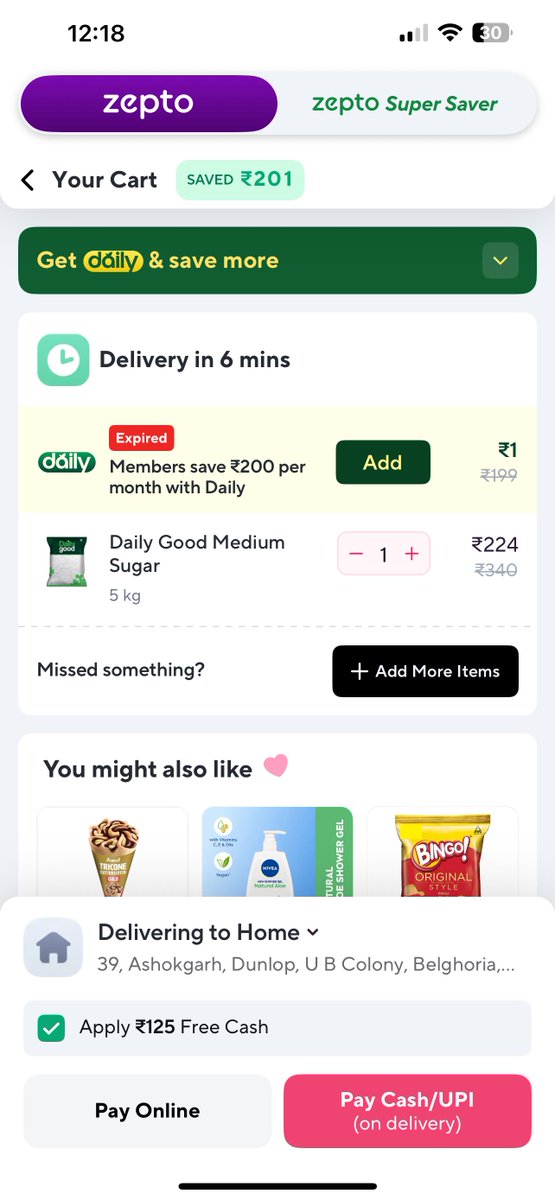 KingShashank30's tweet photo. Hey @ZeptoNow , I got ₹125 as free cash on my account, but when I placed an order, the final bill was still higher than the actual price of the items 🤯. How’s the total adding up even with discounts applied? Feels like the “free cash” isn’t really free. Are you really serious? https://t.co/IQ3Il93YNm