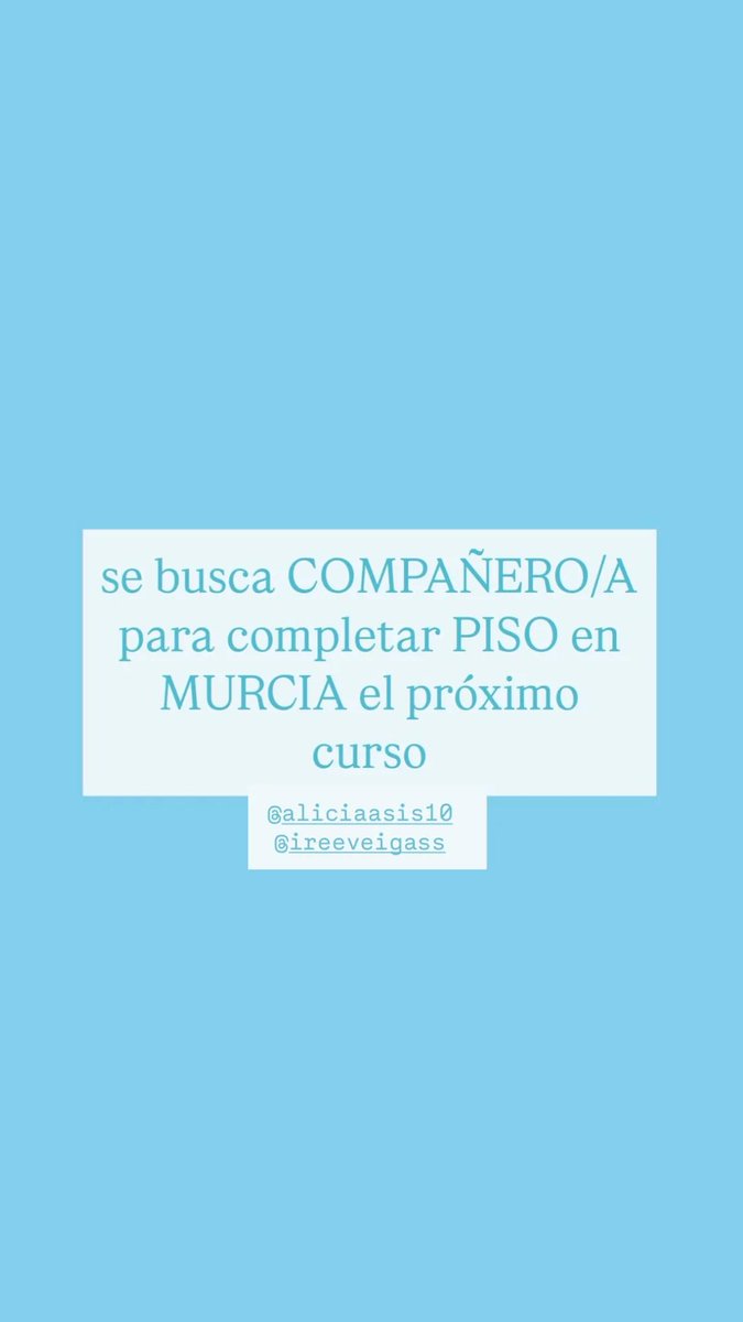 ireeveigass's tweet photo. somos dos chicas que estudiamos medicina en la UMU y buscamos una tercera persona para completar, somos limpias  y nos gustaría tener buen rollo en el piso, mas info responderme al twit :)
#pisosmurcia https://t.co/fIhcs1eg1n