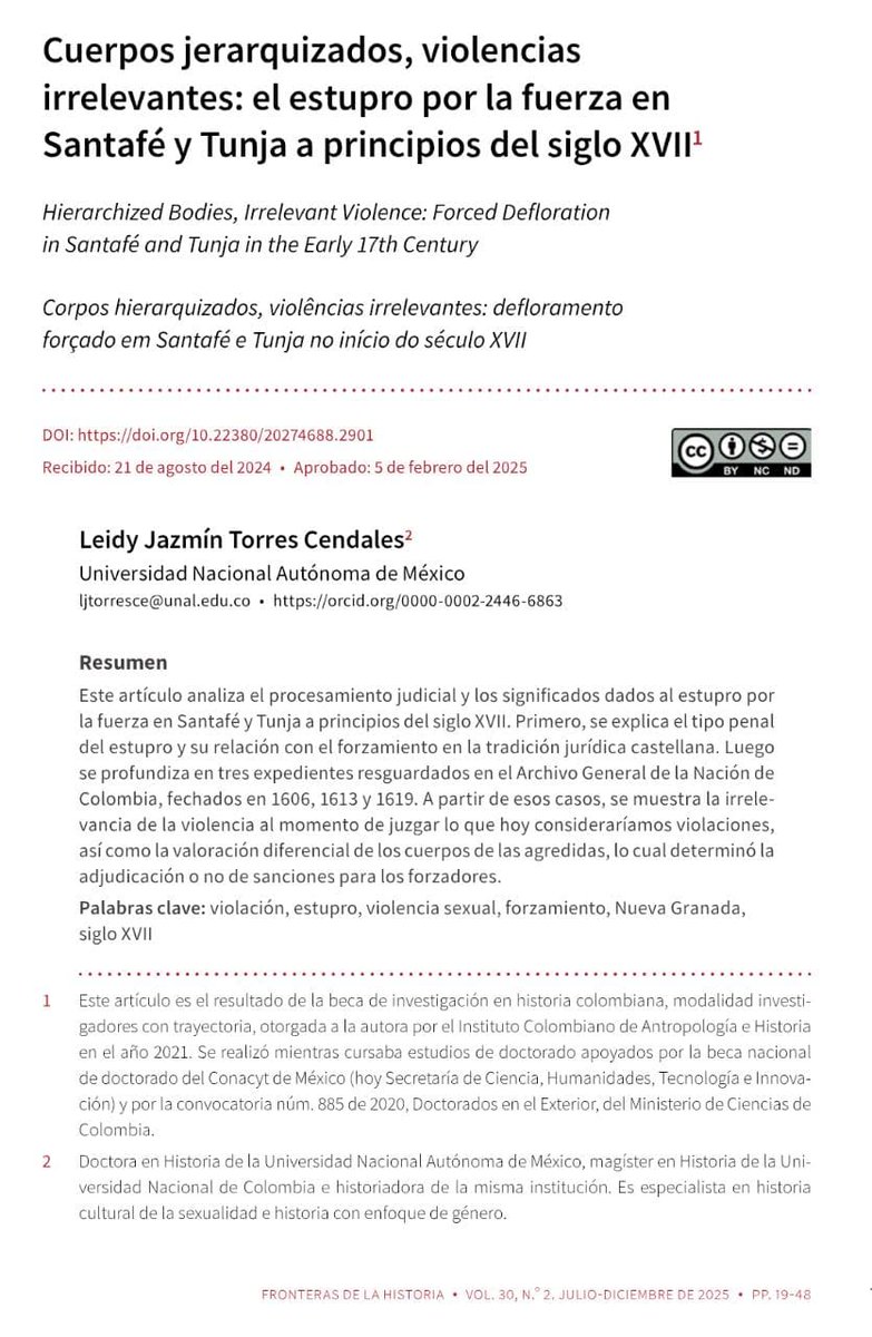 En el siglo XVII la violación se juzgó como un delito contra la virginidad. A los jueces no les importó el daño causado a la mujer, pero sí su estatus, que definió el castigo del violador. Pasen a leer el artículo y la nueva revista Fronteras de <a href="/El_Icanh/">Instituto Colombiano de Antropología e Historia</a> revistas.icanh.gov.co/index.php/fh/a…