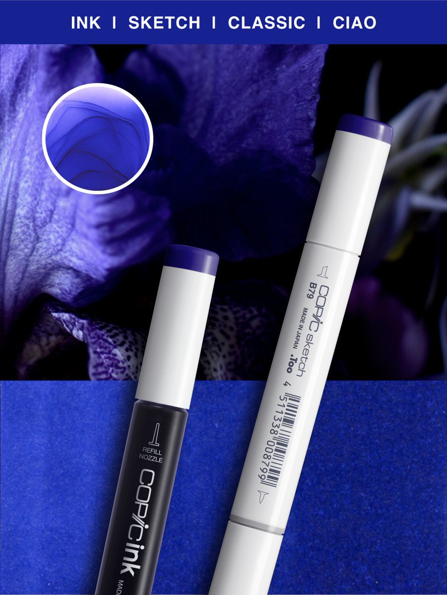 Added to the Copic lineup in 2000 and available in Copic Ink, Sketch, Classic, and Ciao, B79 (Iris) is perfect for capturing the depth of the ocean, the shade on a petal, or the hues of our sky.

Keep track of your markers and identify matching colors with the Copic Collection