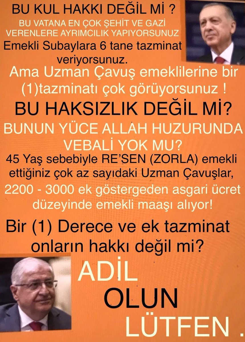 <a href="/ibrahim_0634/">İbrahim Akduman (1)</a> <a href="/slamGKSAL127401/">GÖKSAL İSLAM TEMUD İSTANBUL ŞUBE</a> <a href="/alitilkici38/">Ali Tilkici 🇹🇷</a> <a href="/TEMUD_2024/">TEMUD Türkiye Emekli Uzman Erbaşlar Derneği</a> <a href="/RTErdogan/">Recep Tayyip Erdoğan</a> <a href="/tcsavunma/">T.C. Millî Savunma Bakanlığı</a> <a href="/tcbestepe/">T.C. Cumhurbaşkanlığı</a> <a href="/TC_icisleri/">T.C. İçişleri Bakanlığı</a> <a href="/_cevdetyilmaz/">Cevdet Yılmaz</a> <a href="/TBMMGenelKurulu/">TBMM Genel Kurulu</a> <a href="/hulusiakarmedya/">Hulusi AKAR</a> <a href="/Akparti/">AK Parti</a> <a href="/nacibostanci/">M. Naci Bostancı</a> <a href="/akbasogluemin/">Av. M.Emin AKBAŞOĞLU 🇹🇷</a> <a href="/AliYerlikaya/">Ali Yerlikaya</a> <a href="/UlviYonter/">Dr.İzzet Ulvi YÖNTER</a> <a href="/dbdevletbahceli/">Devlet Bahçeli</a> <a href="/mustafaelitas/">Mustafa Elitaş</a> <a href="/erkanakcay45/">Erkan Akçay</a> <a href="/dijital/">Dijital</a> <a href="/Haber24Turkiye/">HABER24</a> <a href="/ErcanSeki/">ERCAN SEKİ</a> <a href="/AACanli/">AA Canlı</a> <a href="/ihacomtr/">İhlas Haber Ajansı</a> <a href="/dhainternet/">Demirören Haber Ajansı</a> <a href="/ahaber/">A Haber</a> <a href="/trthaber/">TRT HABER</a> <a href="/Pes24com/">PES24ᅠᅠᅠᅠᅠᅠᅠᅠᅠᅠᅠᅠᅠᅠᅠᅠᅠᅠᅠᅠᅠᅠᅠᅠᅠᅠᅠᅠᅠᅠᅠᅠᅠᅠᅠᅠᅠᅠᅠᅠᅠᅠᅠ</a> <a href="/atvcomtr/">atv</a> <a href="/ntv/">NTV</a> <a href="/startv/">STAR TV</a> <a href="/Kamubiz_com/">Kamubiz.com WhatsApp: 0534 412 78 55</a> <a href="/tgrthabertv/">TGRT HABER</a> <a href="/kamudanhaber/">Kamudanhaber🇹🇷</a> <a href="/memurlarnet/">MemurlarNet</a> <a href="/internethaber/">internethaber.com</a> #Tazminat emekli uzman çavuşlarında hakkıdır 
<a href="/tcbestepe/">T.C. Cumhurbaşkanlığı</a> 
<a href="/RTErdogan/">Recep Tayyip Erdoğan</a> 
<a href="/tcsavunma/">T.C. Millî Savunma Bakanlığı</a> 
<a href="/alp_kavaklioglu/">𝑨𝒍𝒑𝒂𝒔𝒍𝒂𝒏 𝑲𝒂𝒗𝒂𝒌𝒍ı𝒐𝒈̆𝒍𝒖</a>
#YaşarGüler
#TSK
#MSB
#MilliSavunmaBakanlığı
<a href="/heybetmusa/">Musa HEYBET</a>
<a href="/SuayAlpay/">Şuay Alpay🇹🇷</a>
<a href="/hulusiakarmedya/">Hulusi AKAR</a>
<a href="/TSKGnkur/">TSK</a>
<a href="/mehmetucum/">Mehmet Uçum</a>
<a href="/t_aslanresmi/">Turgut Aslan</a>
<a href="/memetsimsek/">Mehmet Simsek</a>
<a href="/cagatayozdemirr/">Çağatay Özdemir</a> 
<a href="/iletisim/">T.C. İletişim Başkanlığı</a>
<a href="/fahrettinaltun/">Fahrettin Altun</a>