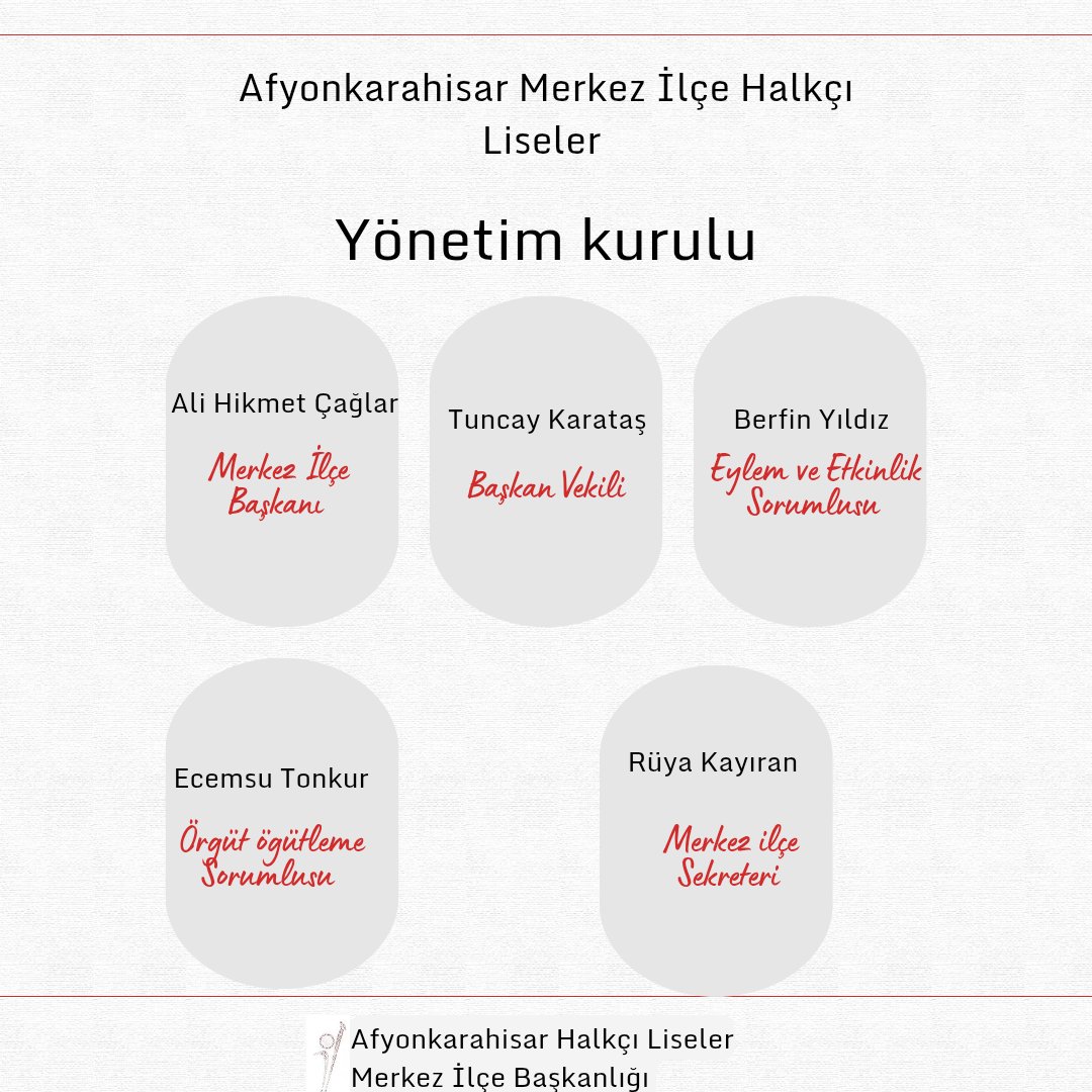 Afyonkarahisar Halkçı Liseler Merkez İlçe Başkanlığı 3. Dönem Yönetim kurulumuz