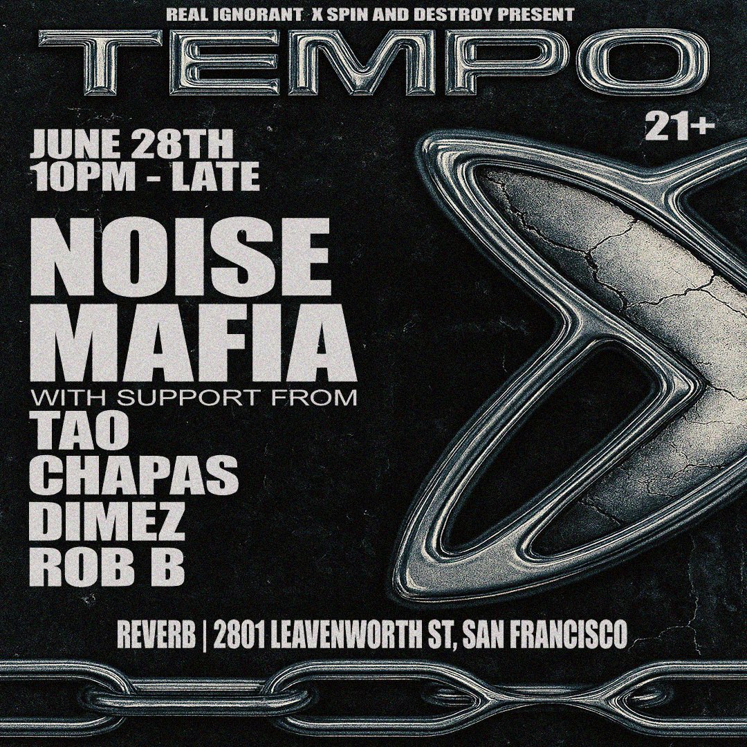 We are back in SF tonight! 

Tempo II with <a href="/noisemafia_/">Noise Mafia</a> 

Support sets by 
TA0 
Chapas 
Dimez 
Rob B 

Tickets link on bio 🔗