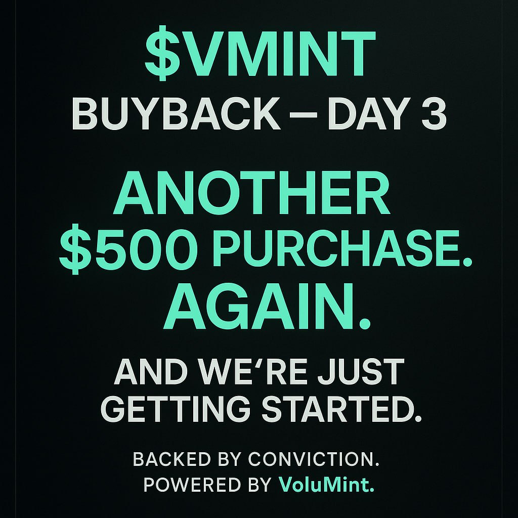 VoluMint's tweet photo. 💰 Just  another $500 of $VMINT.
Another one. And another one.
🔥 We’re not stopping.
💎 Powered by conviction.
Every. Single. Day .

362 days left

https://t.co/pqt6eigTEk

#BuyBack #VMINT #VoluMint #Crypto #DeFi https://t.co/Kv4KjNuw5b