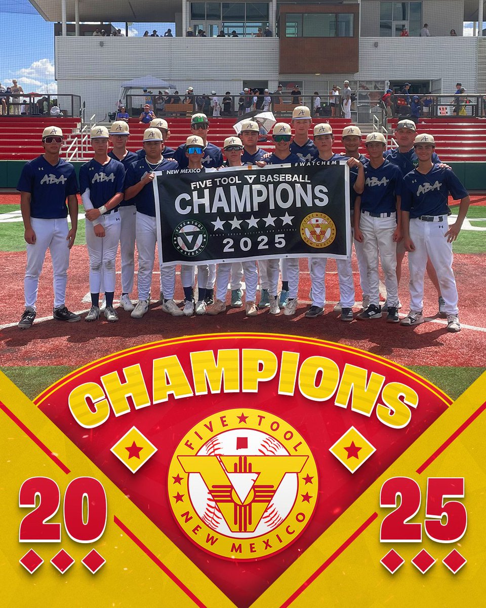 FiveToolNM's tweet photo. 🏆CHAMPIONS🏆

Congrats to the @AbqBaseballAcad 2028 Gold on winning the 15U Division of the @FiveTool New Mexico Duke City Championships!

#WatchEm https://t.co/bSgxN4lksa