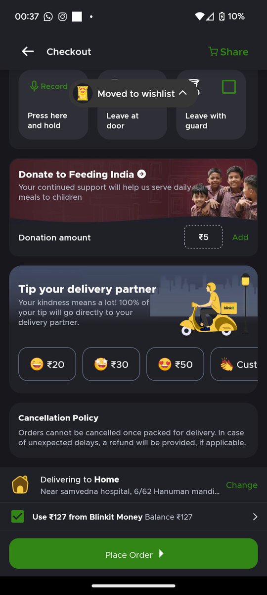 Its_Satym31's tweet photo. @letsblinkit I added ₹127 to my wallet for a grocery order,
but now none of the payment methods are available — no GPay, no Paytm, no UPI, and not even Cash on Delivery.
Wallet balance is showing, but I can’t place the order.
Please look into this.
#Blinkit #PaymentIssue https://t.co/Dqctif7Rrv