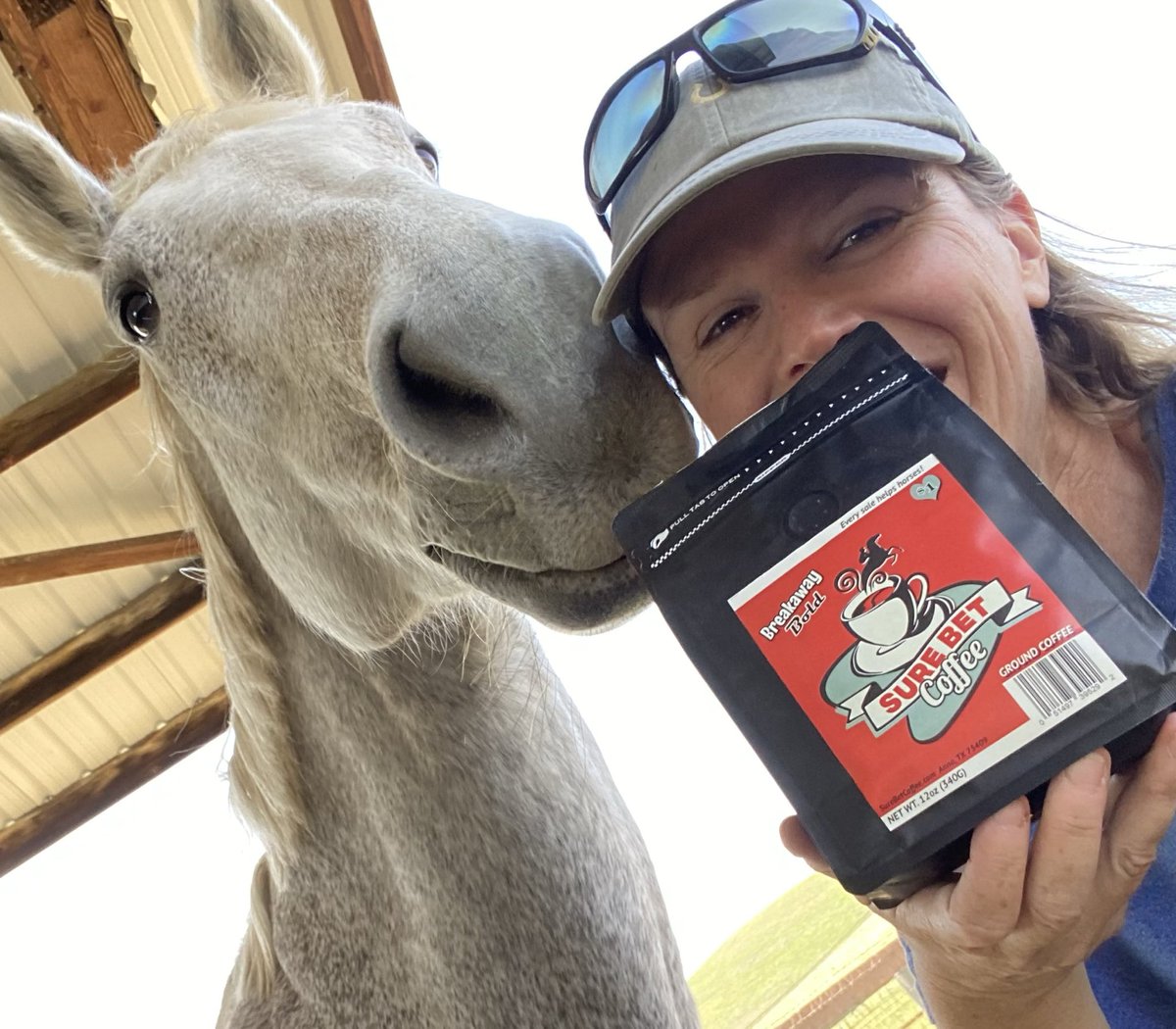 Surfer enjoys the rich aroma of ⁦<a href="/surebetcoffee/">Sure Bet Coffee</a>⁩, the coffee that gives back to horses! Check out the java at surebetcoffee.com