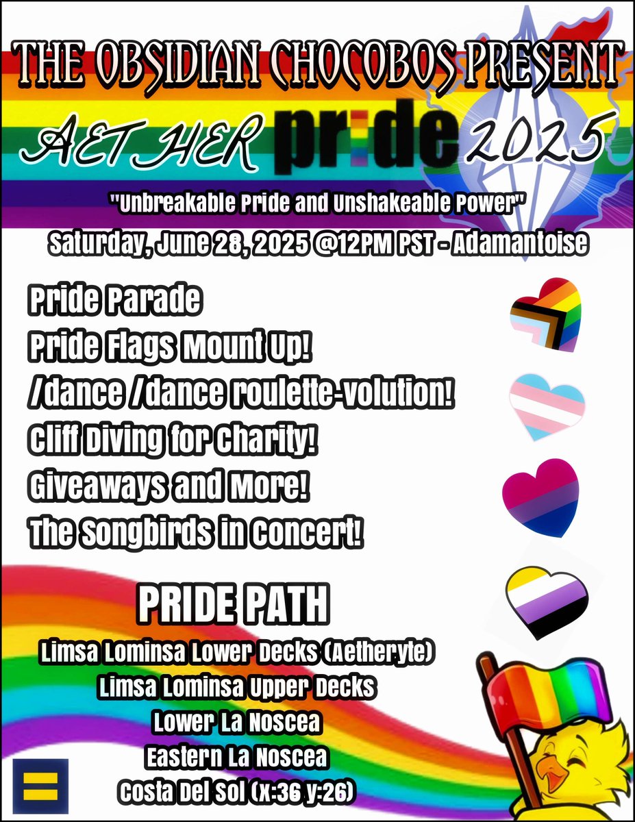 The Songbirds will be performing at the Aether Pride Festival 2025 on Adamantoise/Aether/Eastern La Noscea Costa Del Sol today at 5PM EST. l will also be streaming our performance on twitch.tv/songbirdsffxiv
See you guys on stream!
#FFXIV #songbirdsffxiv