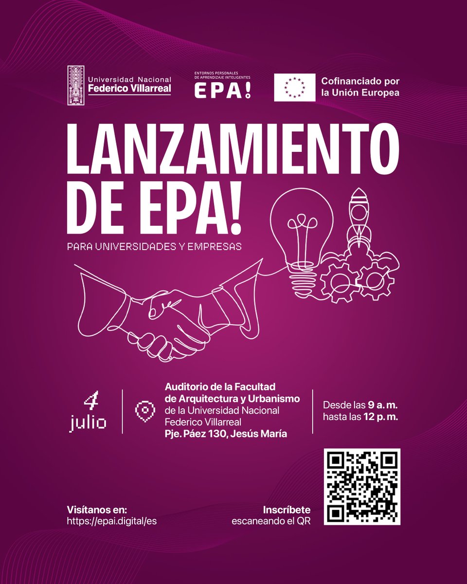 proyecto_epai's tweet photo. El Proyecto EPAI llega a Perú
Nos enorgullece anunciar el evento de pilotaje y socialización del proyecto internacional EPAI.
Arequipa – Universidad Católica de Santa María 
01 de julio
Lima – Universidad Nacional Federico Villarreal
04 de julio
Ven y se parte del proyecto EPAI https://t.co/tDlzuvDScq