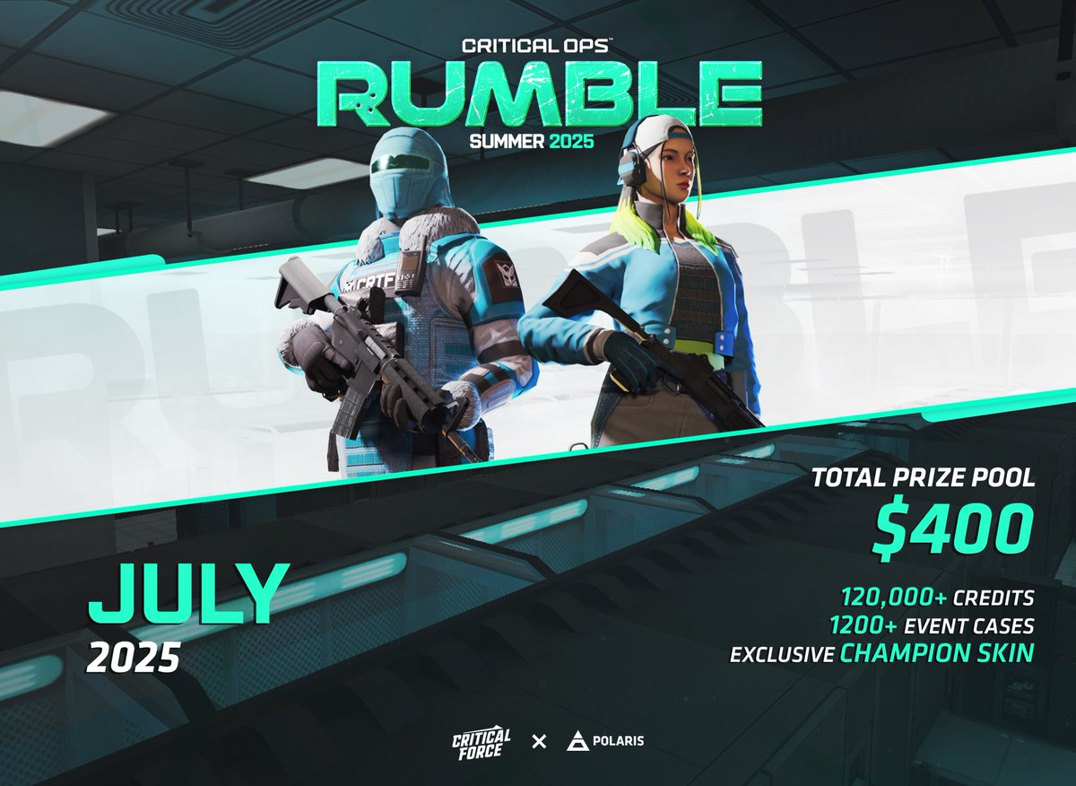 Polaris Tournament (@_polarisgg) on Twitter photo Itโs time to RUMBLE!!
This Summerโ Assemble your trio & fight for glory ๐
3v3 Sign Ups NOW OPEN!
๐ฐ Prize Pool: $400
๐ 120,000 Credits
๐ 1,200 Event Cases
โจ Exclusive Champion Skin
๐ฅ youtube.com/watch?v=qVD0WBโฆ
๐ discord.gg/98tyZ7q
#COPSRUMBLE #POLARISGG #COPSESPORTS Itโs time to RUMBLE!!
This Summerโ Assemble your trio & fight for glory ๐
3v3 Sign Ups NOW OPEN!
๐ฐ Prize Pool: $400
๐ 120,000 Credits
๐ 1,200 Event Cases
โจ Exclusive Champion Skin
๐ฅ youtube.com/watch?v=qVD0WBโฆ
๐ discord.gg/98tyZ7q
#COPSRUMBLE #POLARISGG #COPSESPORTS