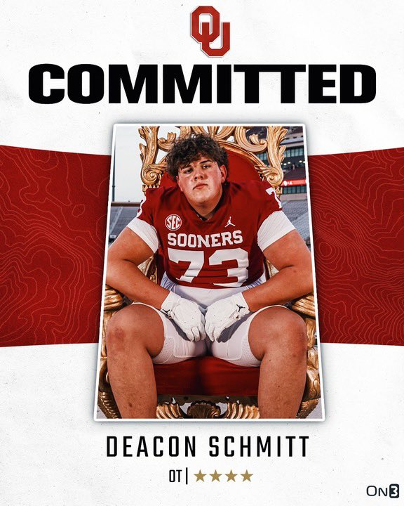 NEWS: Oklahoma lands a commitment from Colorado OL Deacon Schmitt. 

Schmitt said, “Bowe Bentley needs his body guard.”

Story: on3.com/rivals/news/4-…