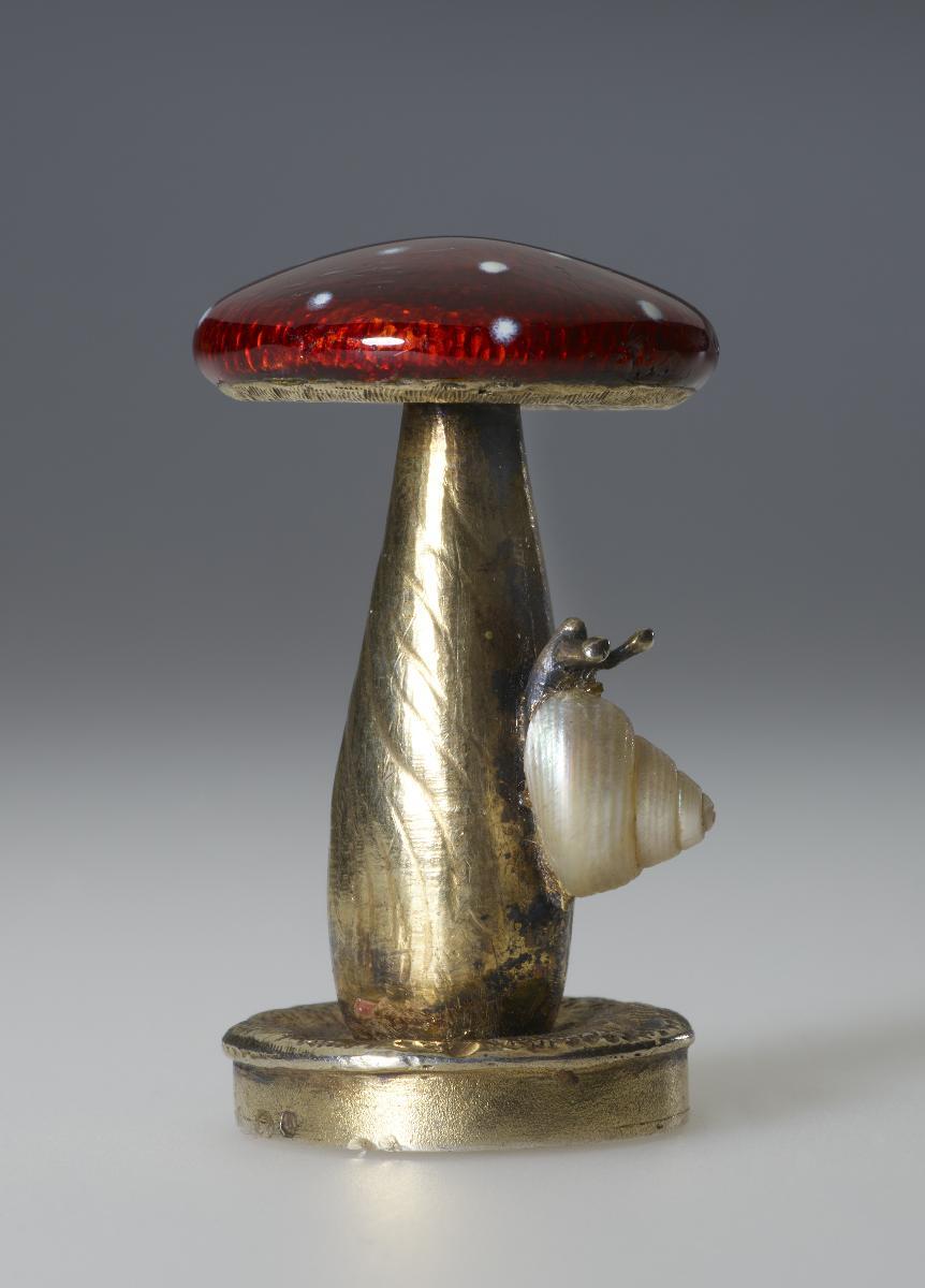 Seal made of vermeil, translucent painted enamel, and seashell, possibly crafted in Russia during the second half of the 19th century AD.