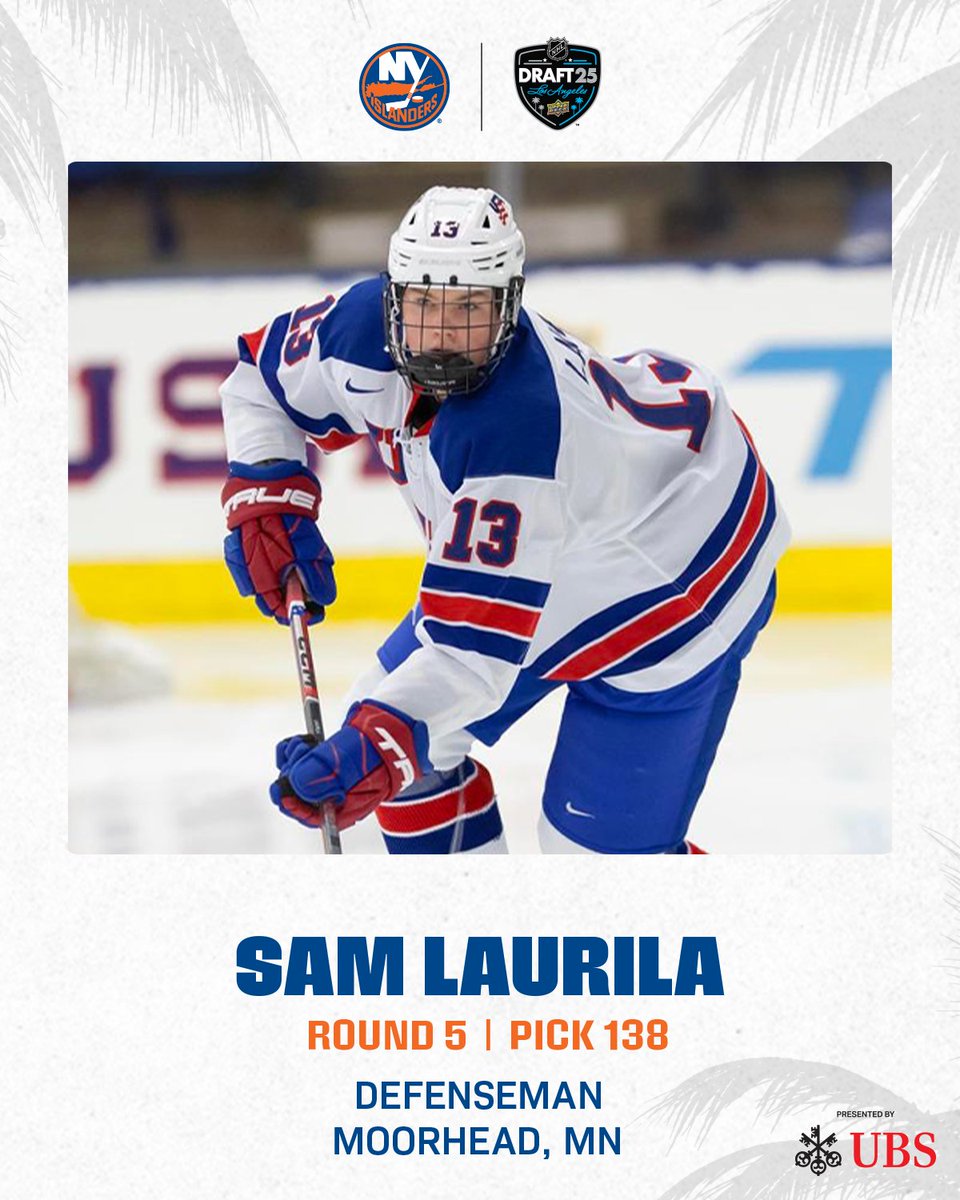 With the 138th pick in the 2025 NHL Draft, the New York Islanders are proud to select Sam Laurila.
