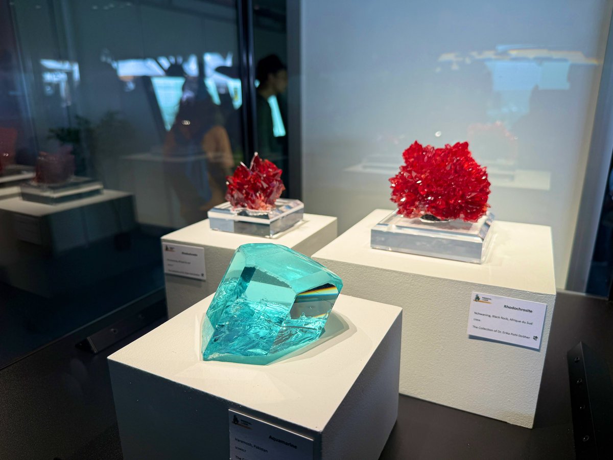 남아공산 로도크로사이트와 아쿠아마린
#2025프랑스상마리쇼 #미네랄쇼 #saintemarieauxmines