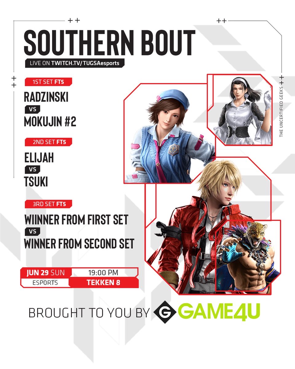 Southern Bout is BACK! 
New Lineup new crazy moves that are going to unfold 😎

R200 GAME4U Voucher is up for grabs 

Make sure to tune in to see the action on Sunday!