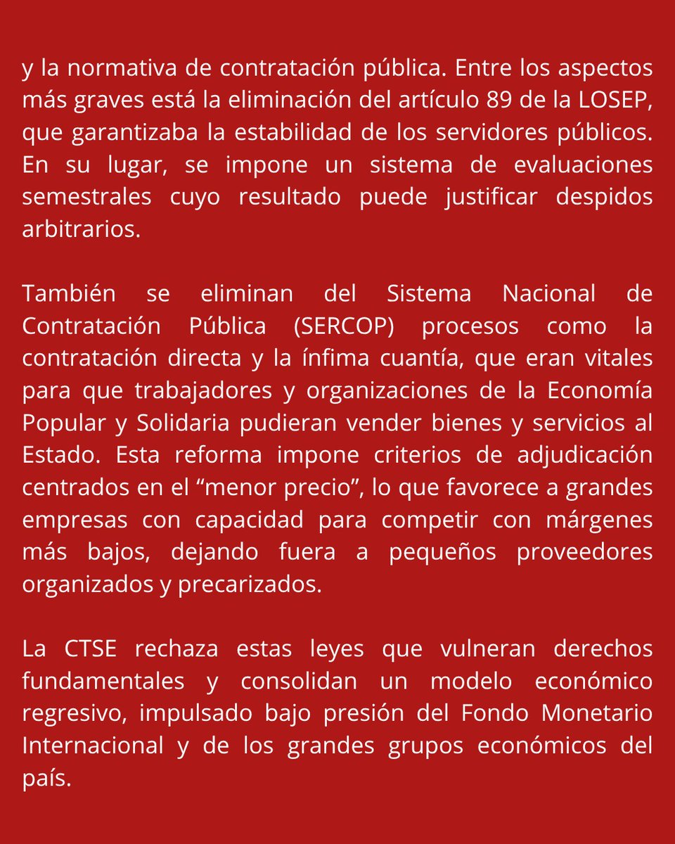 CTSolidaridadEc's tweet photo. 🔴 Juan Rodríguez, presidente de CTSE: la nueva Ley de Integridad Pública vulnera derechos de miles de servidores y obreros.
⚠️ Más subempleo y precarización
💰 Mientras tanto, élites como Noboa, Eljuri, Egas, Isaías... siguen enriqueciendo en paraísos fiscales.
#Ecuador
#noboa https://t.co/oUr6AUgDNi