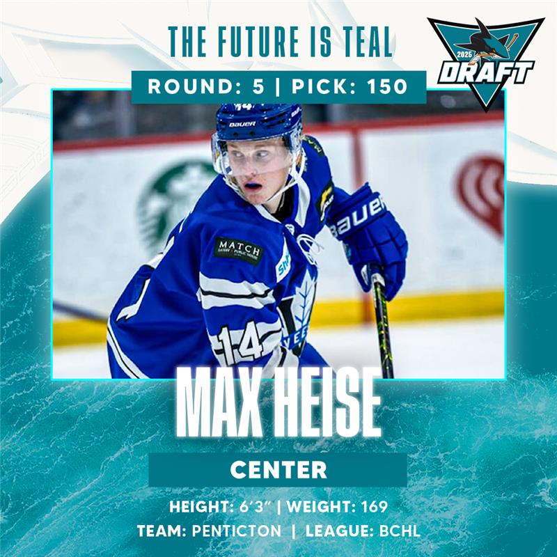 The Sharks select Max Heise with the 150th pick. 

#TheFutureIsTeal