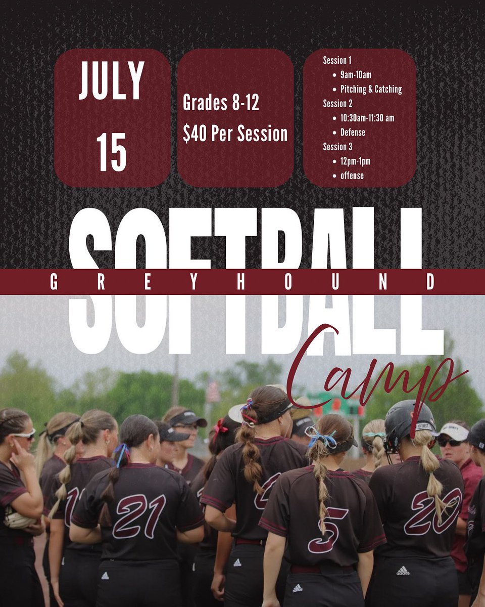 FSCC Softball (@fsccsbhounds) on Twitter photo Come camp with us! $40 each session. Any additional session added will be $10 off per session! Email Coach Taylor (katelynnt@fortscott.edu) to sign up for your t shirt by July 9th! Name, grade, shirt size and sessions you would like to attend! #hounds Come camp with us! $40 each session. Any additional session added will be $10 off per session! Email Coach Taylor (katelynnt@fortscott.edu) to sign up for your t shirt by July 9th! Name, grade, shirt size and sessions you would like to attend! #hounds