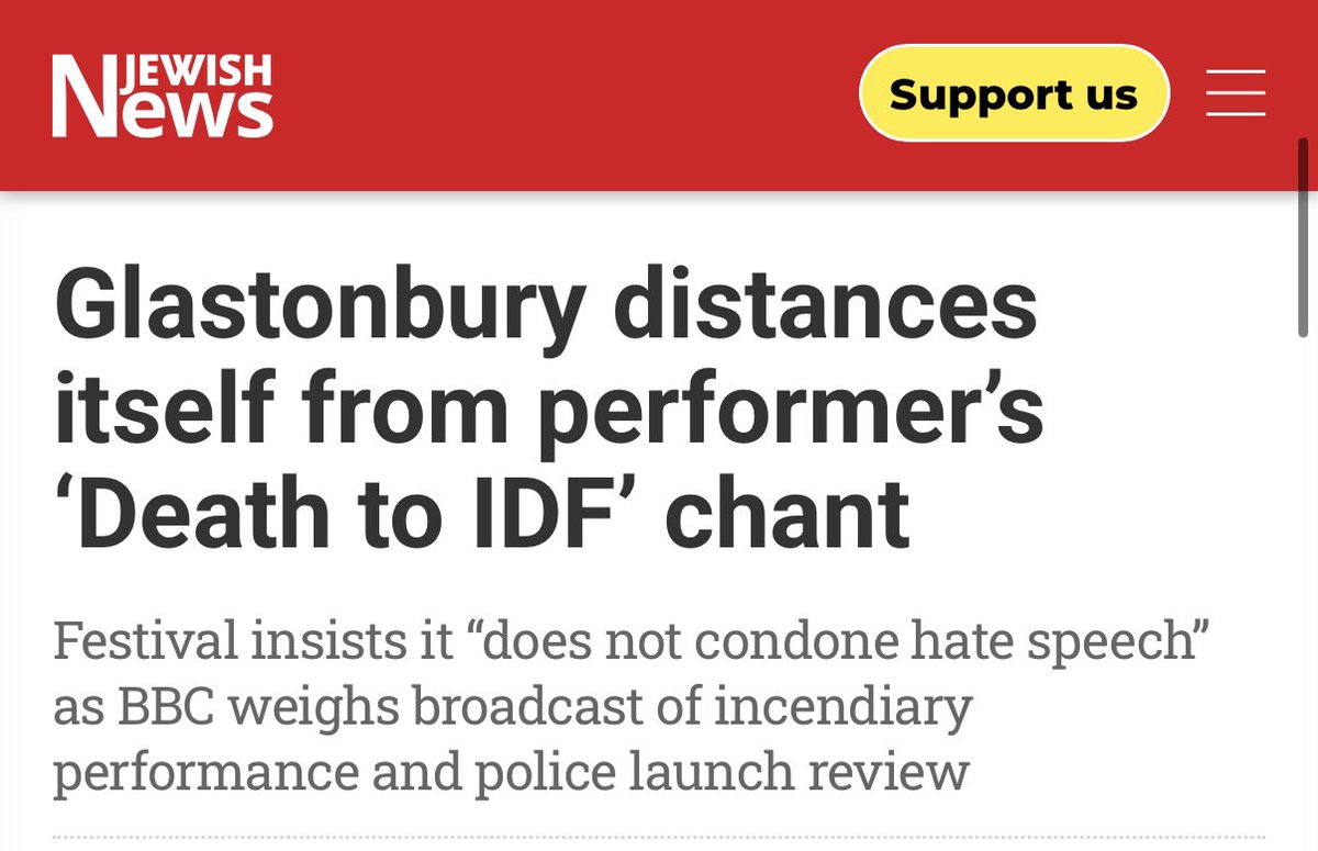 “Glastonbury Festival does not condone hate speech or incitement to violence of any kind from its performers.”

They literally platformed a band with one member on a terror charge. Riled up the festival to be the place for incitement.

This mess is all on you <a href="/glastonbury/">Glastonbury Festival</a>.