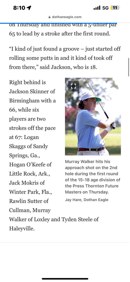 MurrayWalker_27's tweet photo. Great week in Dothan at the Future Masters. Shot (67-74-74-215) for a 5 over total. Played great the first round just struggled with the irons and approach shots in the second and third round.  Tough way to finish but always positive having a under par round and makin the cut in a big field.