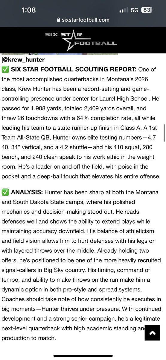 Krew hunter 2026 QB/ATH/DB tweet media