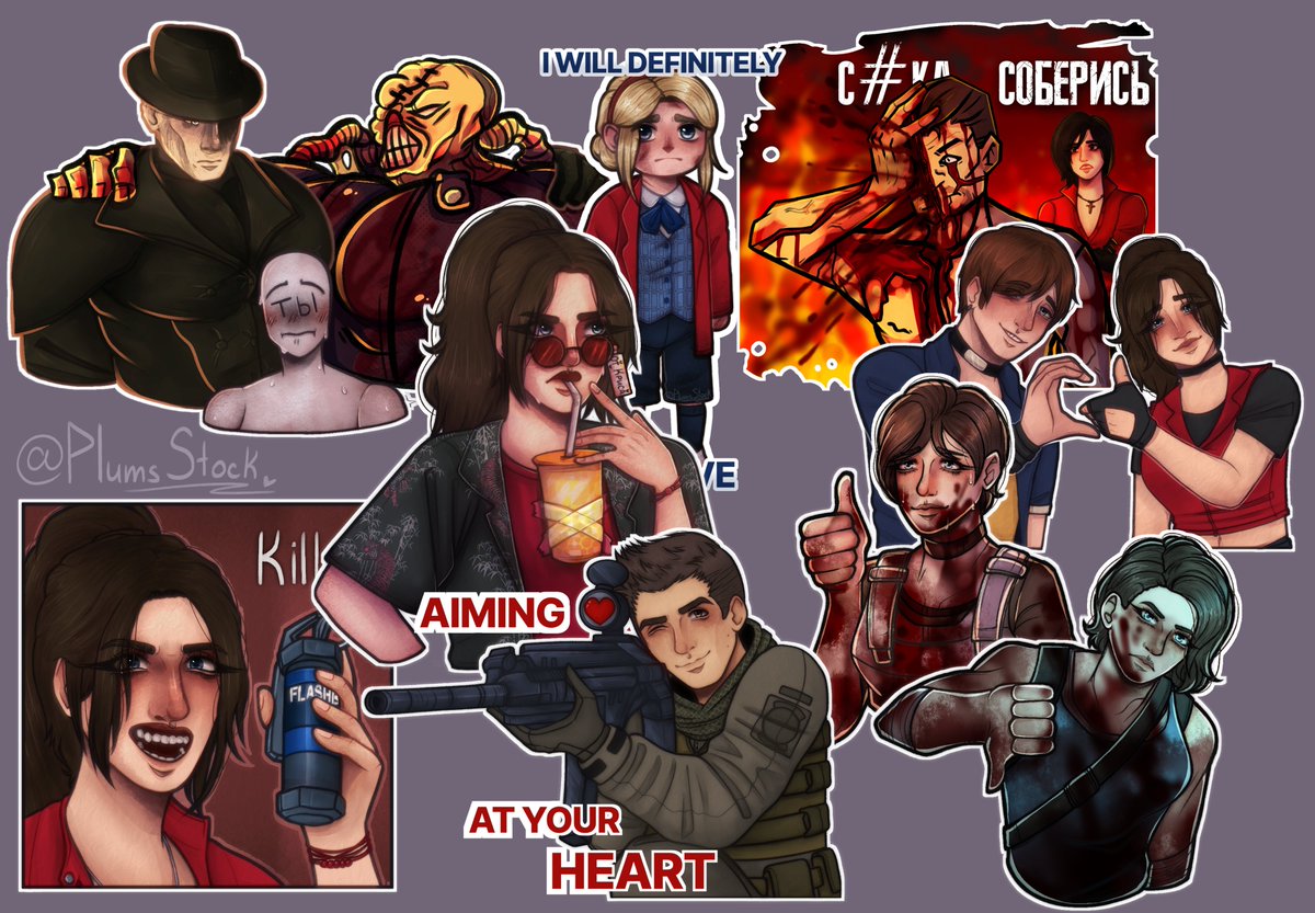 PlumsStock's tweet image. Resident evil ask sticker pack
In collaboration with @deadhero_f &lt;3 (Nemesis, Simmons, Jill &amp; Rebecca (sketch and final rendering)
#ResidentEvil #REBHFun #jillvalentine #rebeccachambers #dereksimmons #nemesis #tyrant #claireredfield #sherrybirkin #PiersNivans #SteveBurnside