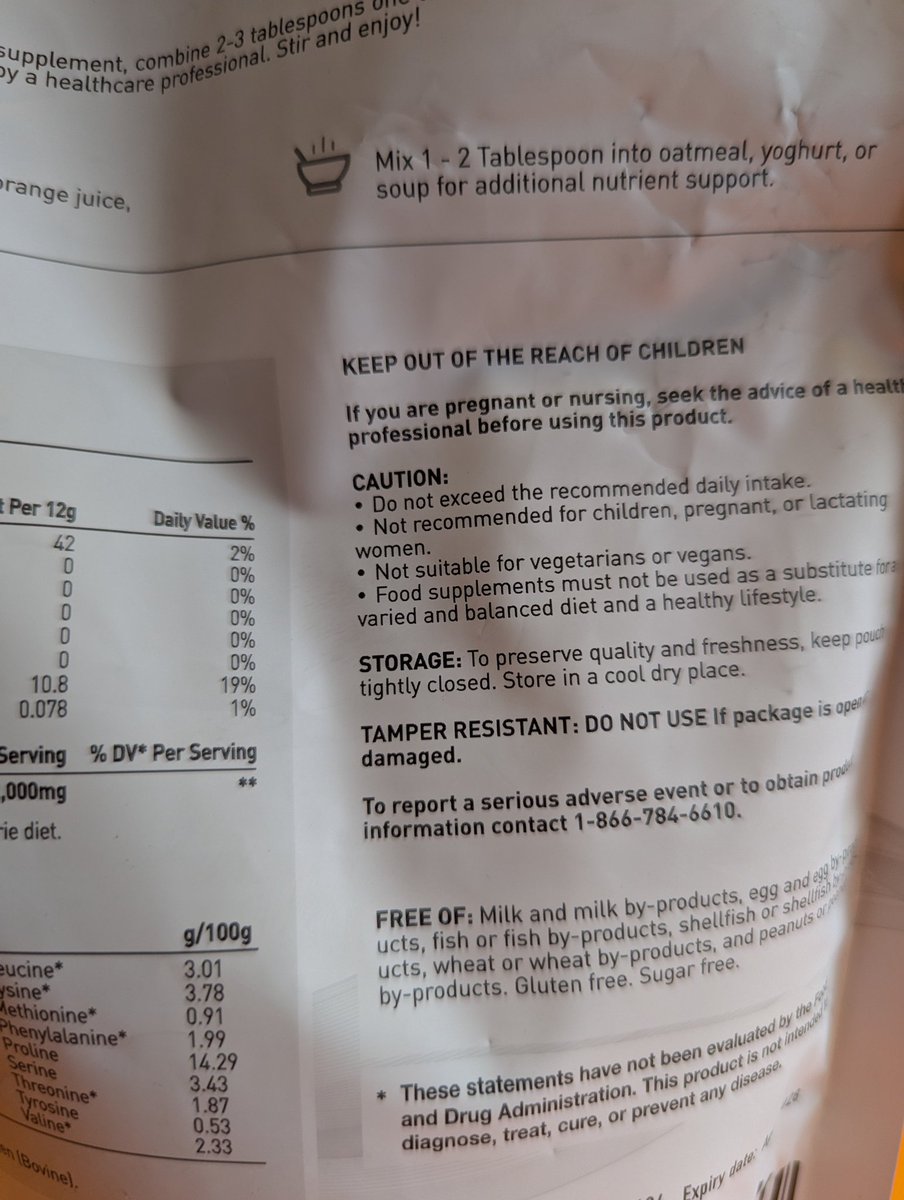 LanceO47032013's tweet image. Collagen Peptides, not suitable for vegetarians or vegans.
Good thing I'm 0% vegan or vegetarian 🤣🥩