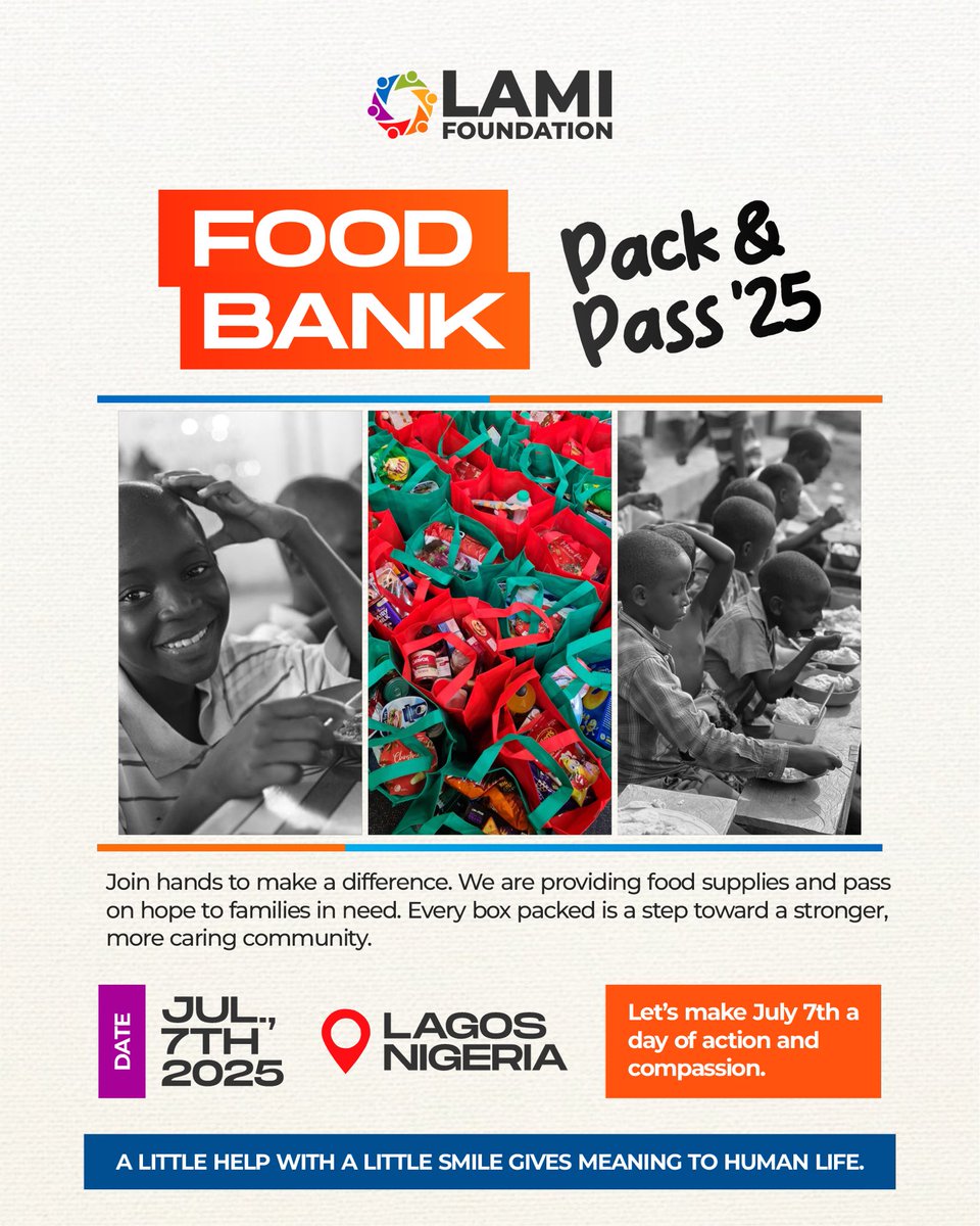 MrLamiofficial's tweet image. Lami Foundation's Pack & Pass 2025 Foodbank is happening July 7, 2025! 🍎📦
Join us in giving back—pack food, spread love, and support families in need. 💛