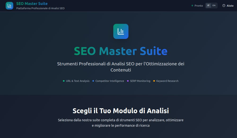 🚀 È arrivata la SEO Master Suite – Beta (quasi Release Candidate)

Dopo settimane di sviluppo e test, sono entusiasta di presentarvi la mia SEO Master Suite

Vuoi dare uno sguardo in anteprima?
Provala: funny-starship-734c05.netlify.app

#toolseo #SEO #SEOTools  #KeywordResearch