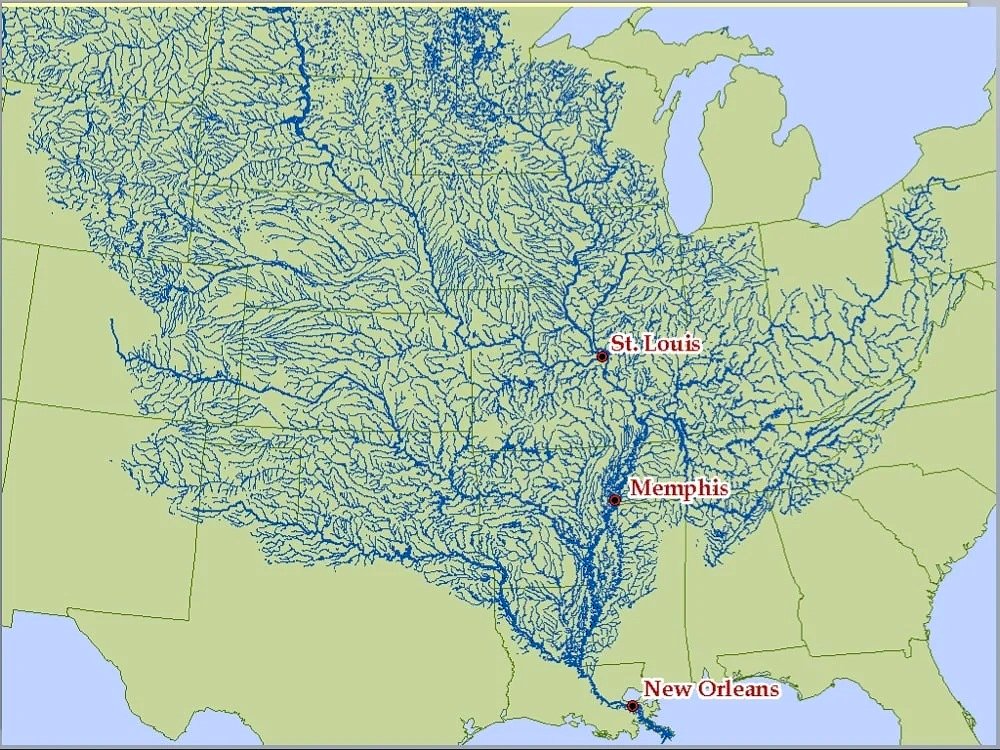 Map of the Mississippi River and its tributaries