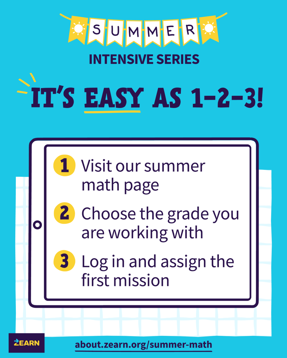 zearned's tweet image. ☀️Help your Ss catch up and move forward with their math learning over the summer.

All lessons in the Zearn Summer Intensive Series can be used flexibly in summer programs and can be accessed 24/7 from school, home, or anywhere in between!

bit.ly/36FUXB2