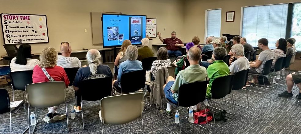 joefortunato's tweet image. Had a great time and a great audience today at my Jaws 50th Anniversary lecture at the Green Branch Library! Thanks to all who came out! 🦈🎬