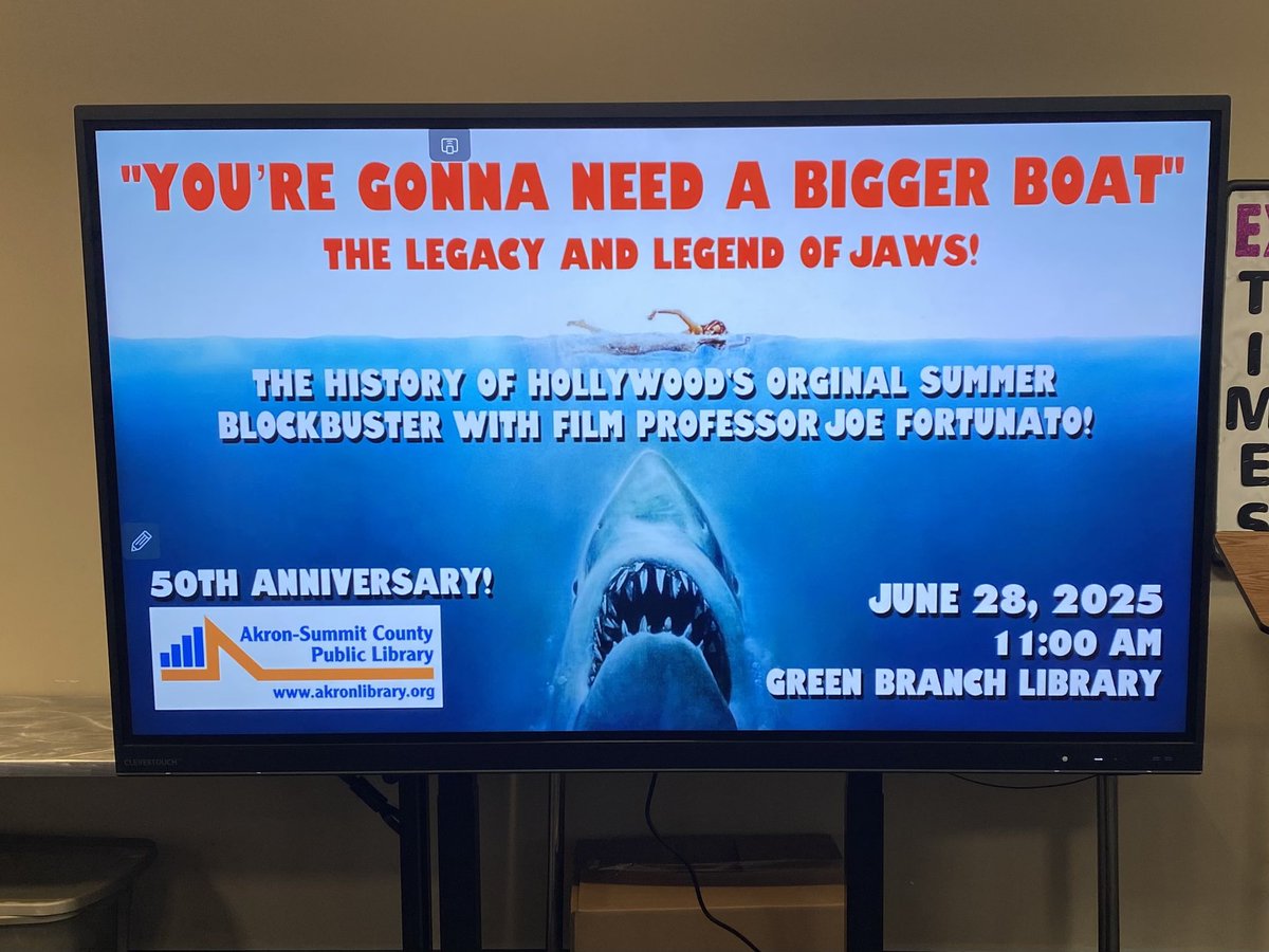 joefortunato's tweet image. Had a great time and a great audience today at my Jaws 50th Anniversary lecture at the Green Branch Library! Thanks to all who came out! 🦈🎬