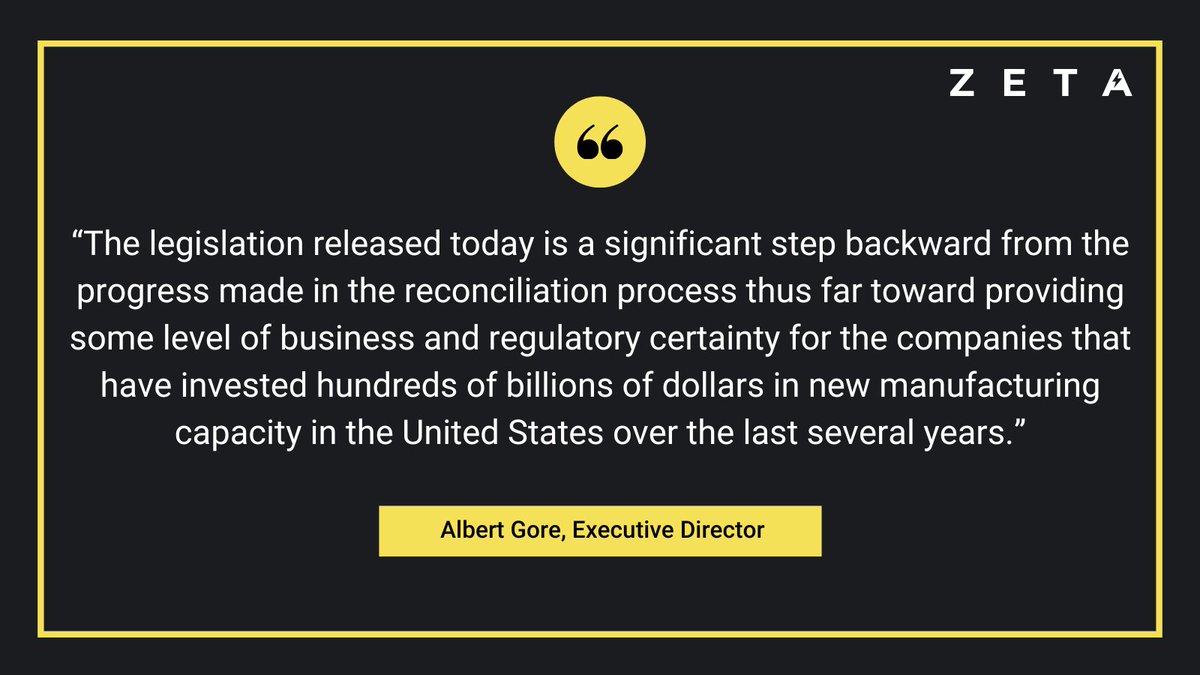 zeta_2030's tweet image. ZETA's Executive Director, Albert Gore, issued the following statement in response to today’s release of the Senate reconciliation package.
zeta.org/news/zeta-stat…