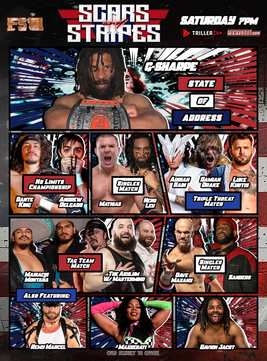 TONIGHT on <a href="/Triller_TV/">TrillerTV</a>+!

FSW Scars &amp; Stripes
TONIGHT, Sat Jun 28, 7PM PST
FSW Arena | #LasVegas  

Tickets + Streaming links in our bio! 

FSW Arena, 6035 Harrison Dr, Las Vegas, 89120 (5 mins from Harry Reid Airport)