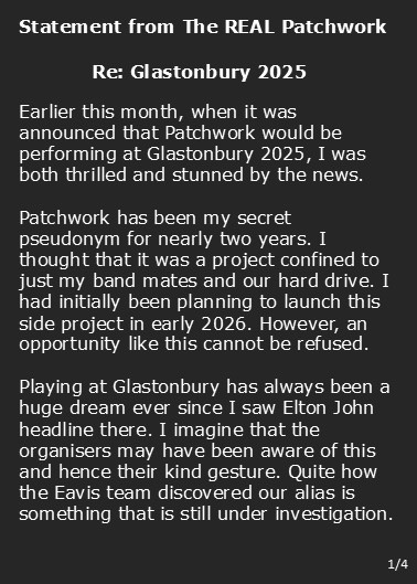 patchwork062825's tweet image. Statement about Glastonbury today.