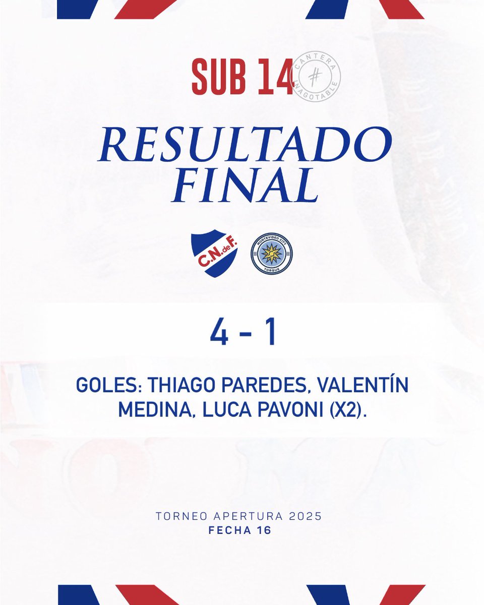 CNdeFformativas's tweet image. Final del partido en Sub 14.

✅ Victoria 4 - 1 🆚 Torque.

#CanteraInagotable
#ElClubGigante 🔵⚪️🔴