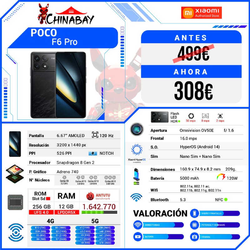 ChinaBay_deals's tweet image. 🟢 SuperOferta !!

📱Poco F6 Pro  
💶 Precio: 308.99€  
📝 OFERTA PROMO  
🌐 Link: chinabay.pro/3ErmOpy  

🕳RAM:  12 GB | ROM: 256 GB  
♨️ GLOBAL Version  

#PocoF6Pro #Smartphone #Tecnología #Ofertas #Gadgets